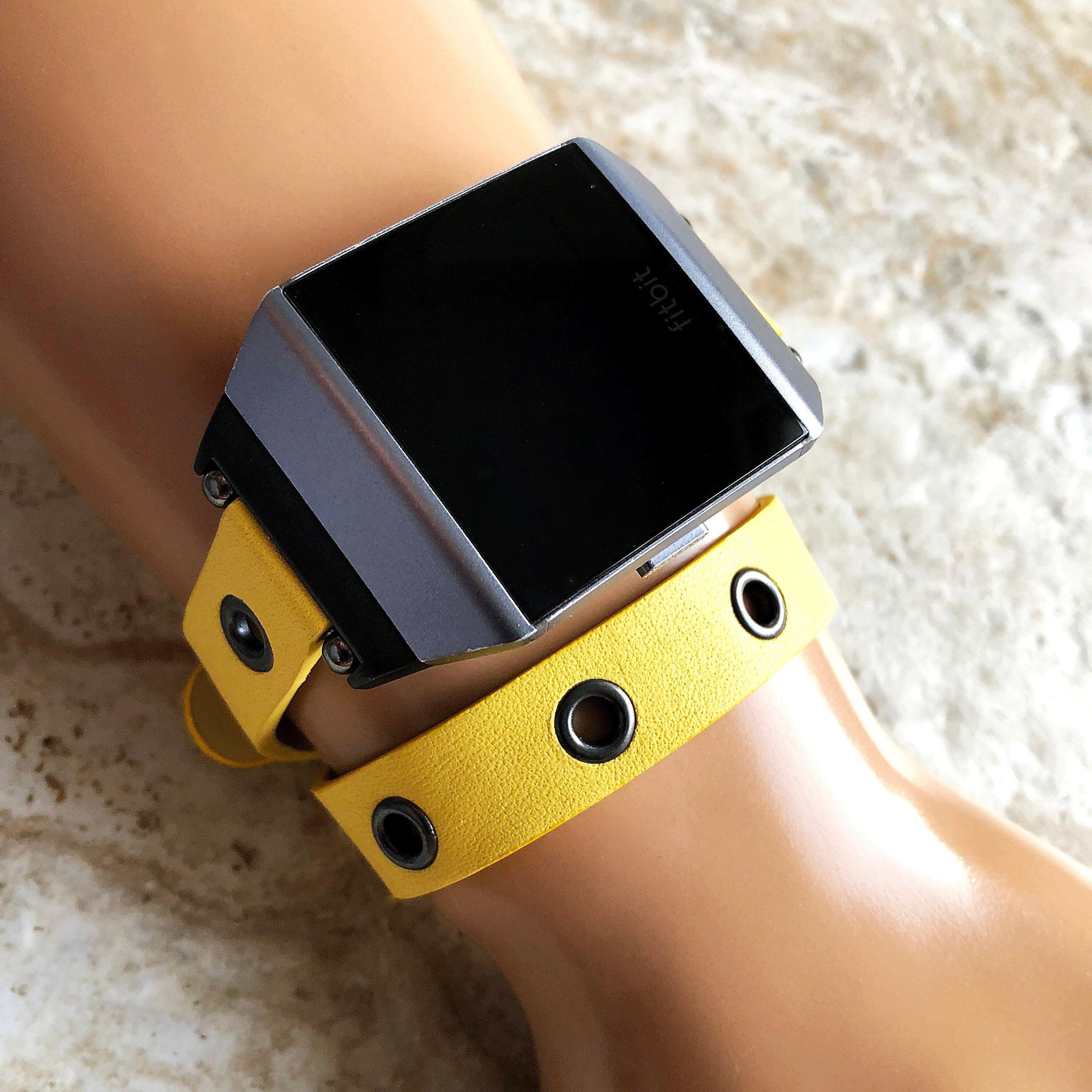 Fitbit Ionic Yellow Band for Double Wrap Around Wrist Soft Eco Vegan Leather Watch Strap Twice Bracelet SB in Silver Rose Gold Black Finish